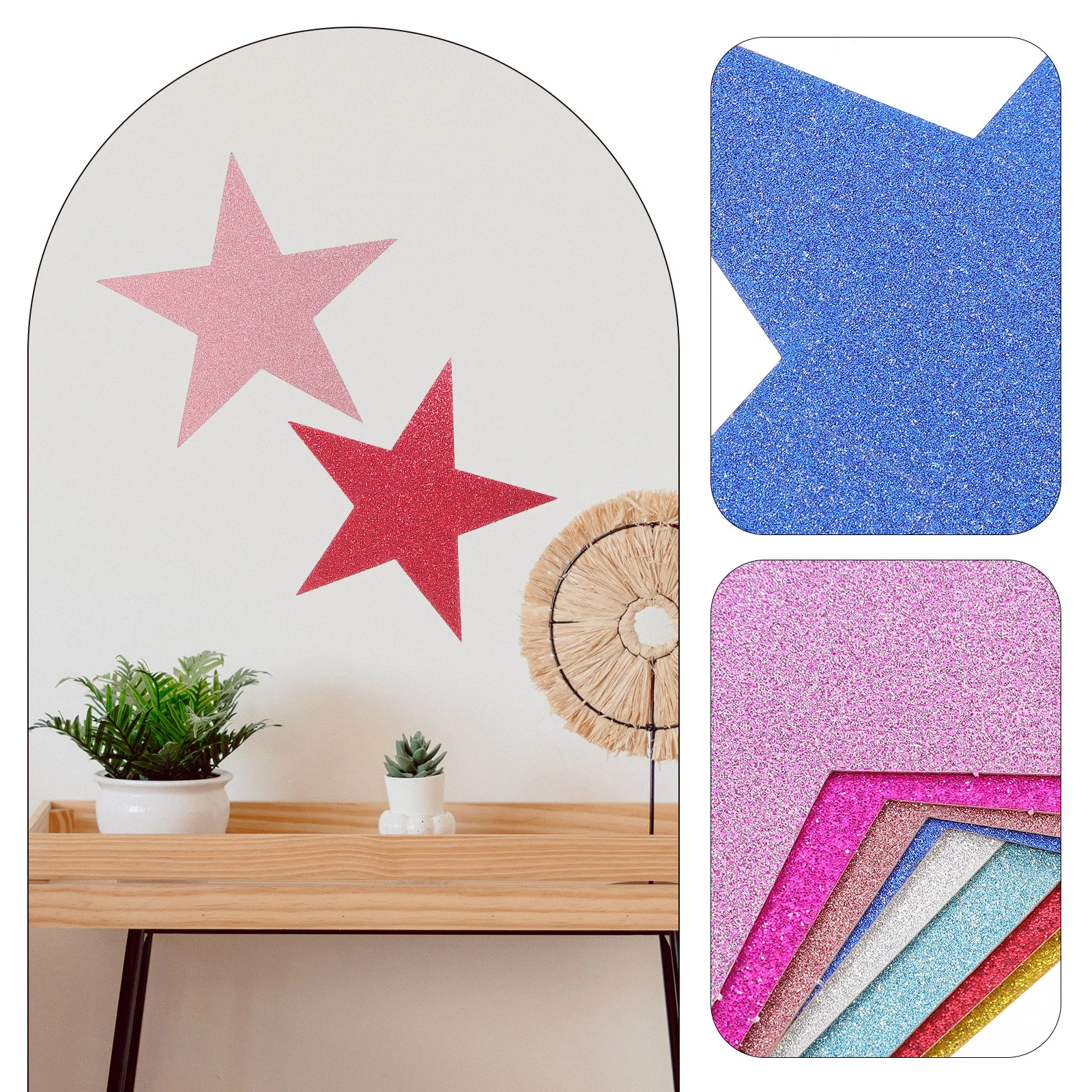 

80Pcs Creative Glitter Paper Star Cutouts Decorative Classroom Wall Art DIY Scrapbook Craft Party Decorations Glittered Star