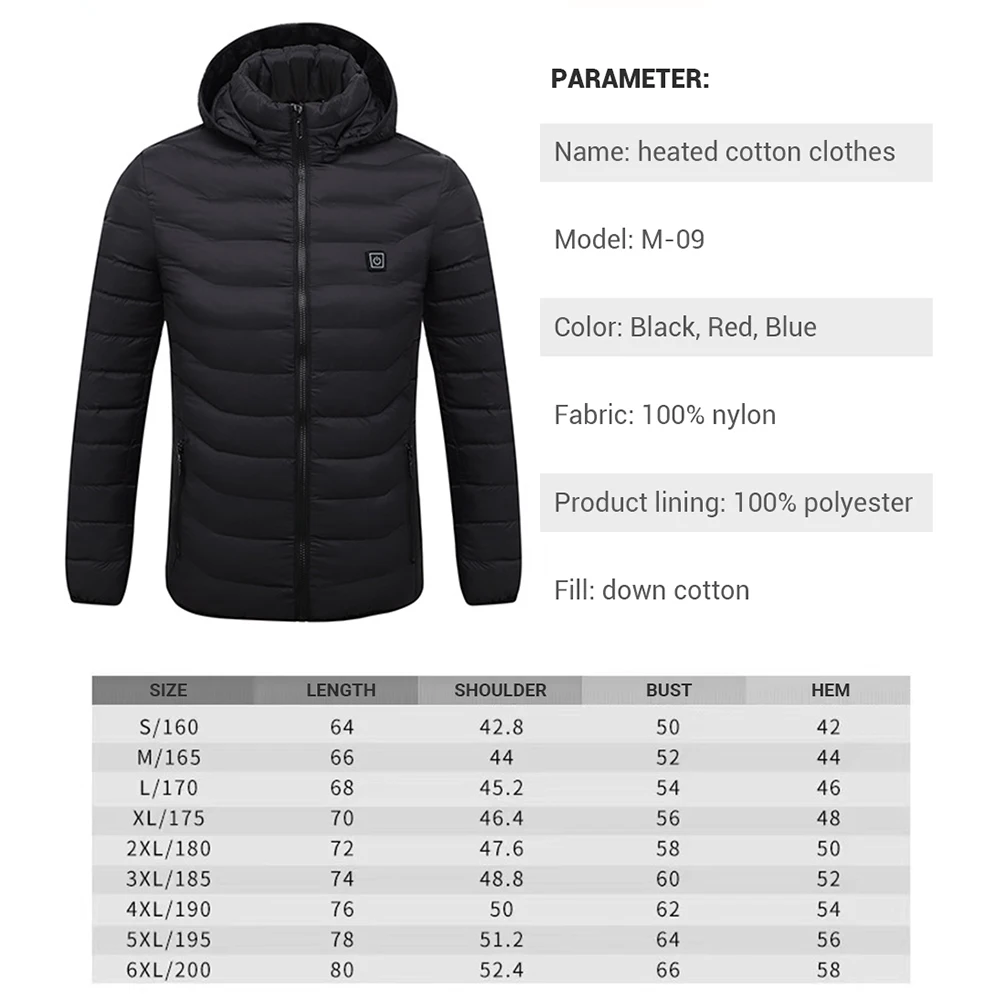 Men Winter 15 Areas Heated Jacket USB Warm Heating Undershirt Electric Heating Jacket Clothing Can Heated Cotton Jacket S-6XL