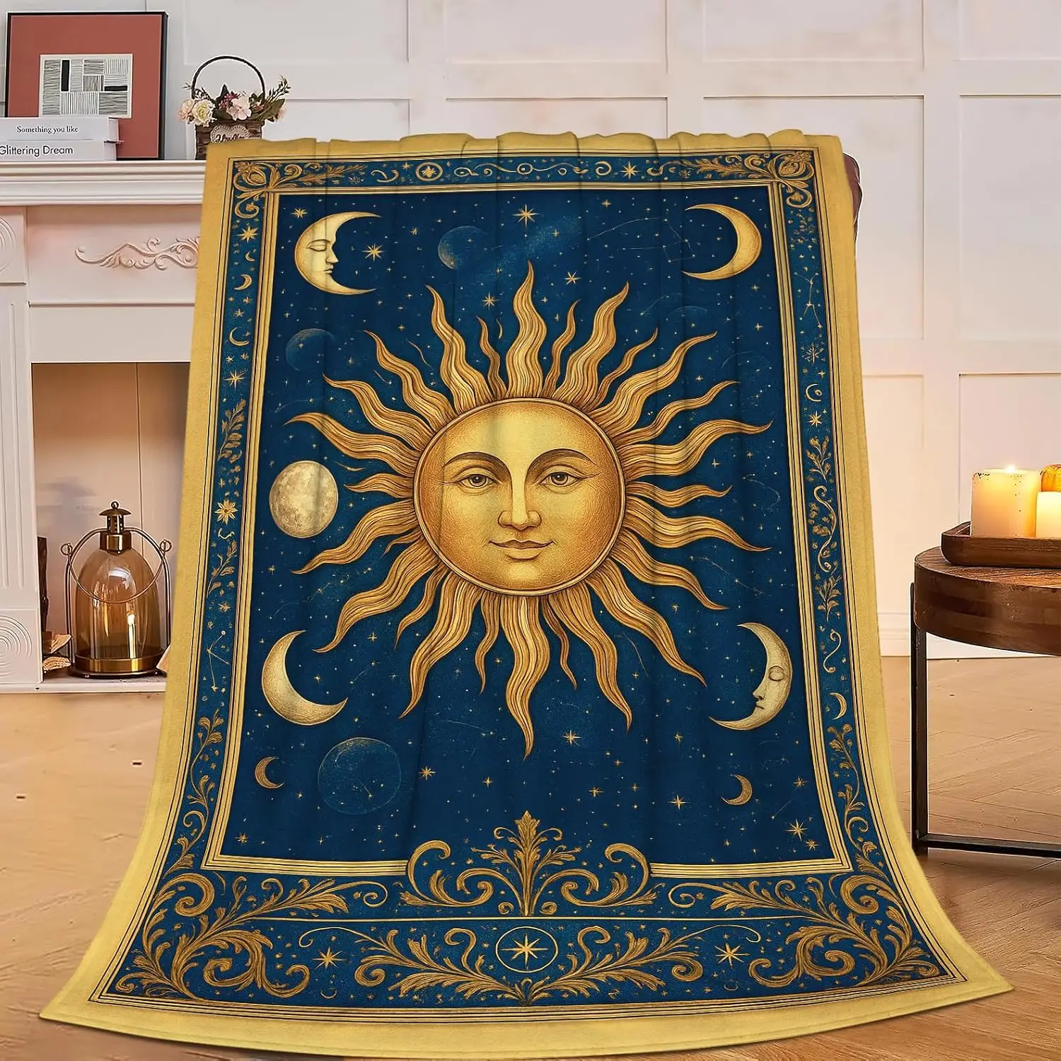 Sun and Moon Throw Blanket Soft Cozy Fleece Fuzzy Plush Warm Stuff Celestial Mystical Bedding Blanket Gifts for Sun and Moon
