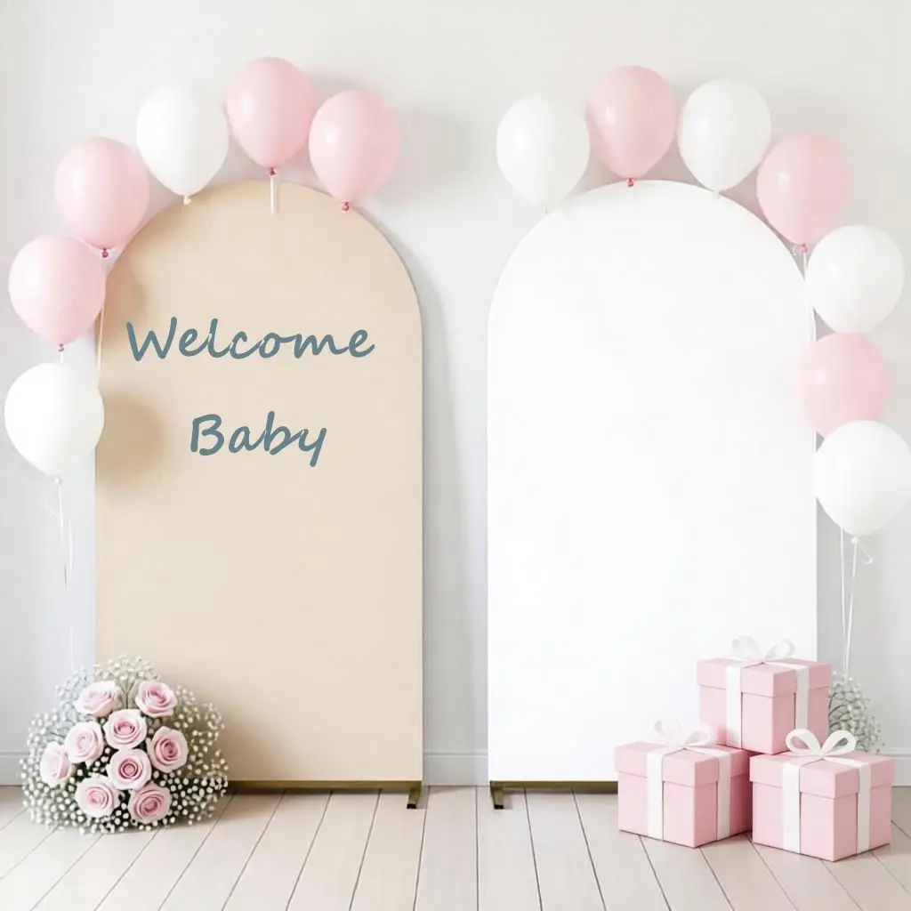 White Beige Arch Backdrop Cover Wedding Party Baby Shower Kids Birthday Party Decor Arch Stand Cover Spandex Stretchy Background