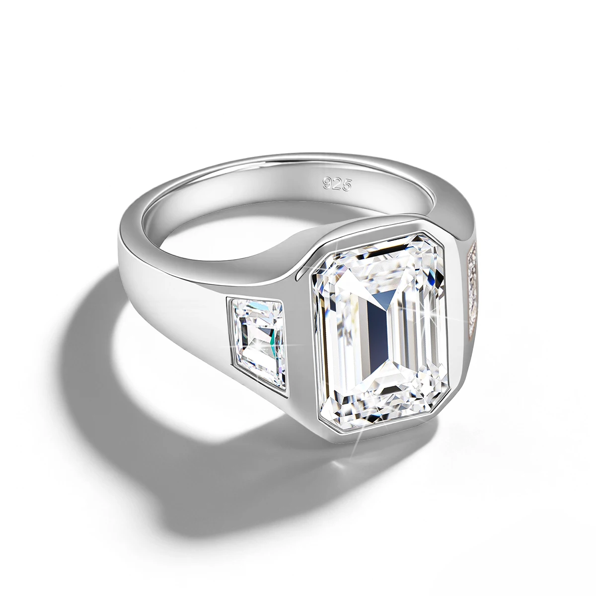 3CT Smaragdschliff Moissanit-Ringe für Männer und Frauen D VVS1 Drei-Stein-Verlobungsring mit seitlichem Trapez 925 Silber Hochzeitsschmuck – Detail 10