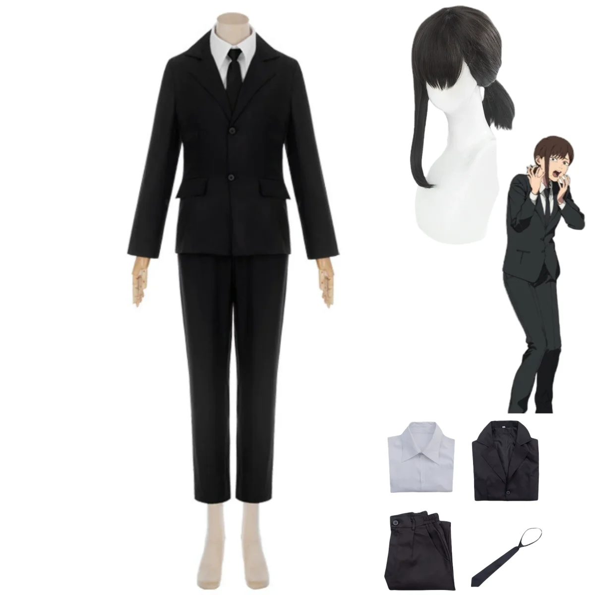 

Black Uniform Shirt Bow Tie Wig Adult Woman Halloween Christmas Suit 2025 Anime Chainsaw Man Higashiyama Kobeni Cosplay Costume