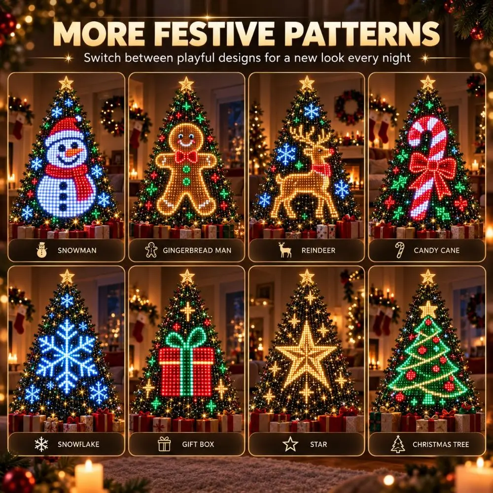 DIY Pixel Light Show Smart Animated Christmas Tree Lights USB Powered with Star Topper LED String Lights Waterfall Lights