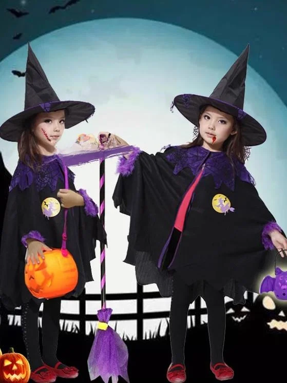 loween Costume da strega per cosplay per bambini Mantello da spettacolo Set genitore-figlio Costume da strega per ragazza Abbigliamento da spettacolo teatrale
