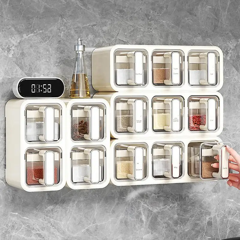 

Kitchen Seasoning Box Wall Mounted Organizer Boxes Condiment Door Storage and Organization Jars for Spices Home Gadgets & Garden