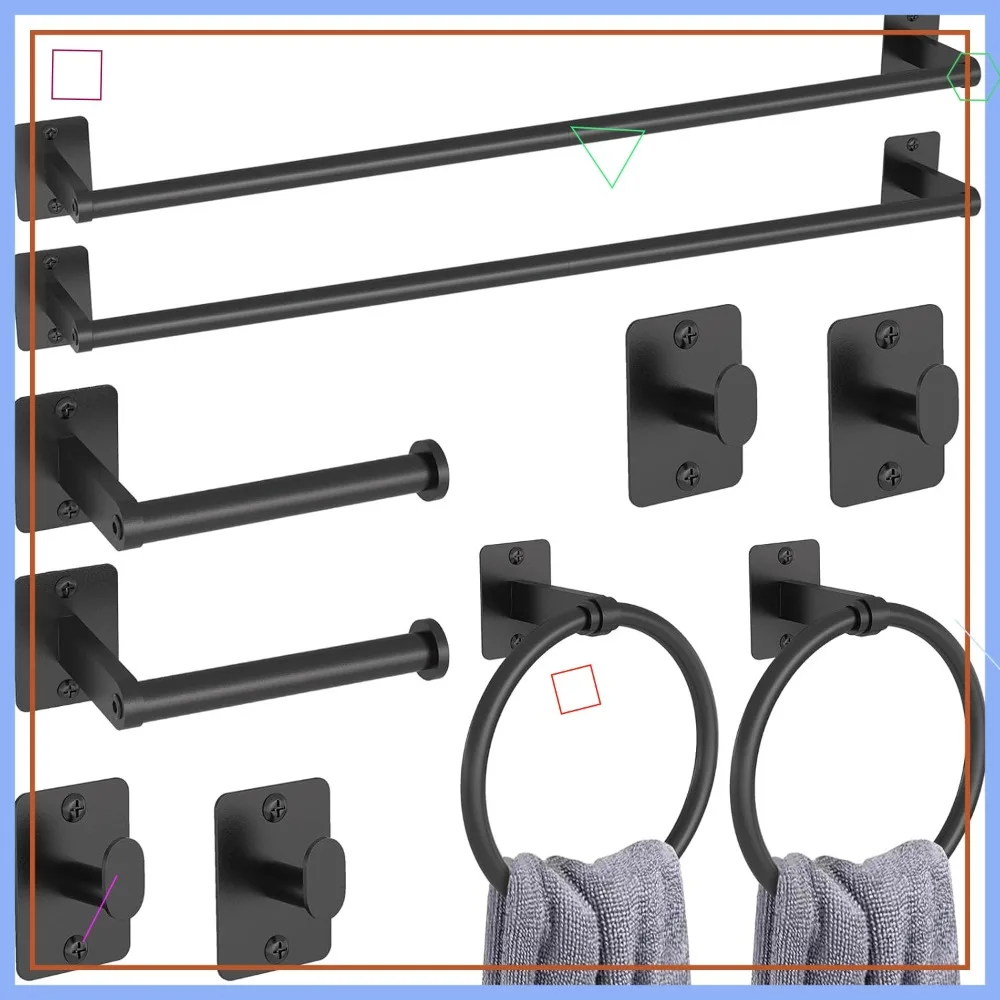 

Набор из 10 предметов для ванной комнаты черного цвета: держатель для полотенец, полки, крючки и держатель для туалетной бумаги для современного декора