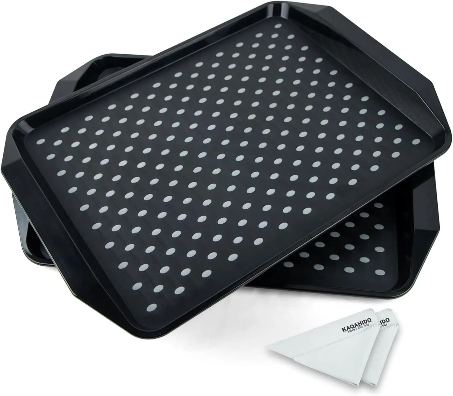 

Большой нескользящий сервировочный поднос с захватыми точками, набор прямоугольных подносов для телевизора из 2 шт., черный