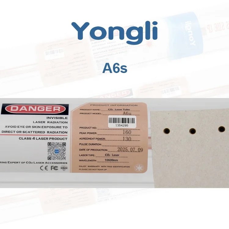 Fabricante Yongli AS Series A6s 130w 150w CO2 tubo láser piezas de equipo cortador láser de placa de MDF de madera acrílica no metálica