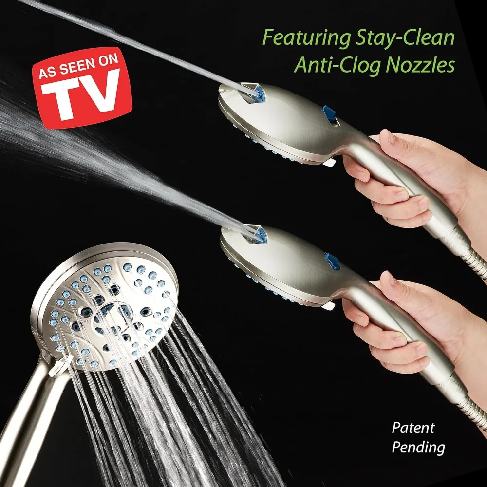 Pressure 8-mode Handheld Shower Head - Anti-clog Nozzles,Built-in Power Wash to Clean Tub,Extra Long 6 ft. Stainless Steel Hose