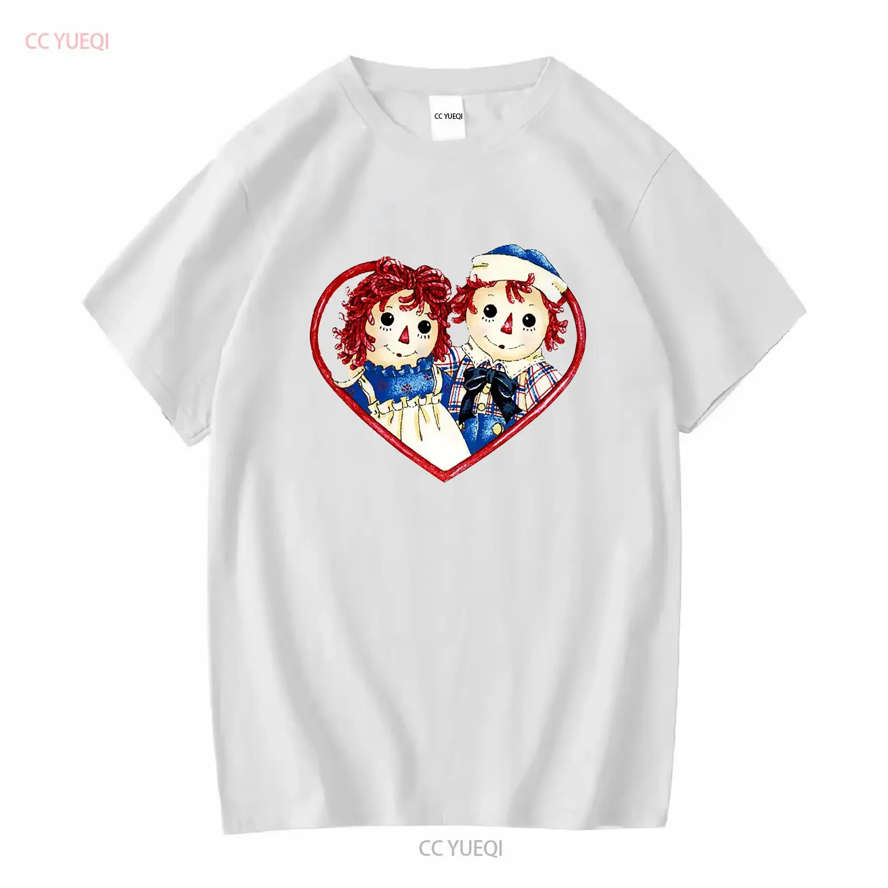 تي شيرت Raggedy Ann and Andy Dolls Vintage Heart Jersey بأكمام طويلة أو قصيرة ملابس كلاسيكية مغسولة قليلاً للجنسين