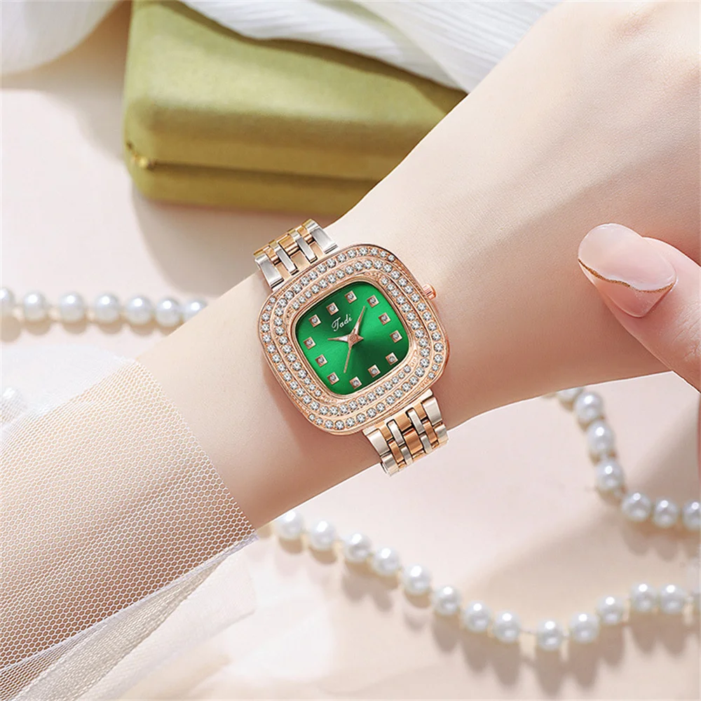 Fashion 2024 Full Star Diamonds Square Ladies Quartz Watch Luxury Stainless Steel Women\'s Dress Clock Gift Wristwatch