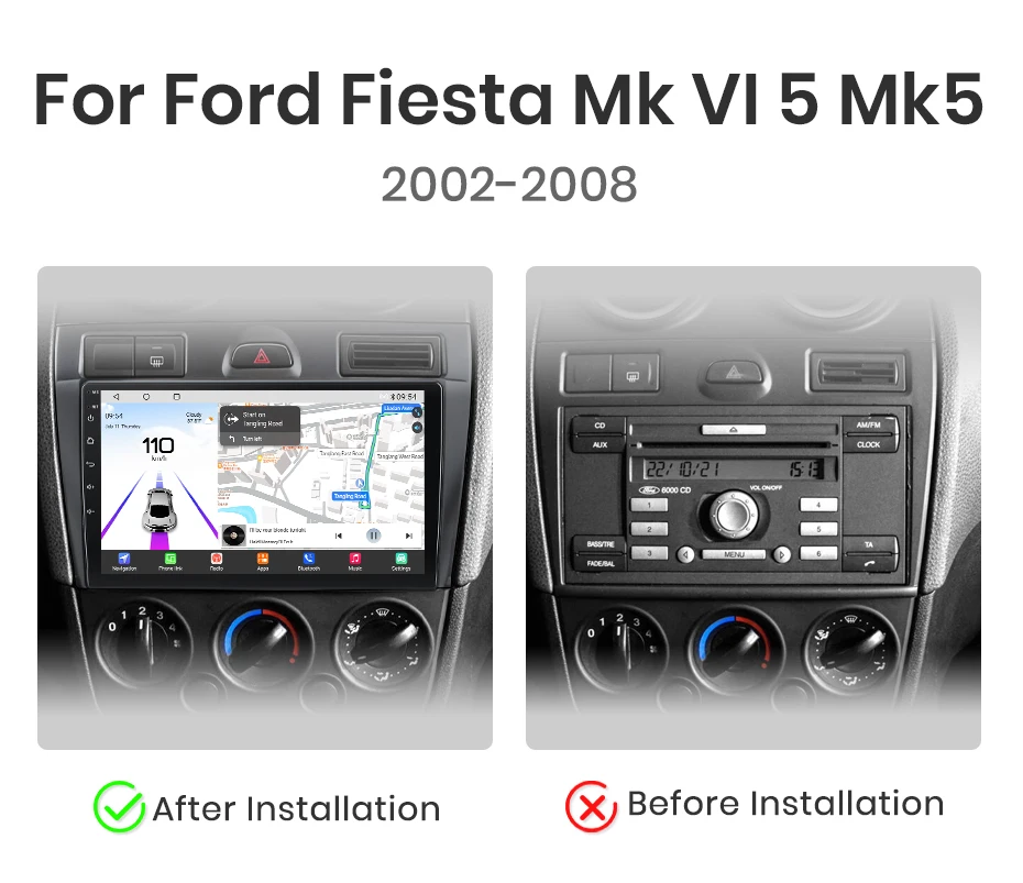 Junsun Qualcomm 8-Core 360 Kamera Drahtlose CarPlay Android Auto Auto Radio für Ford Fiesta Mk VI 5 Mk5 2002-2008 GPS – Detail 6
