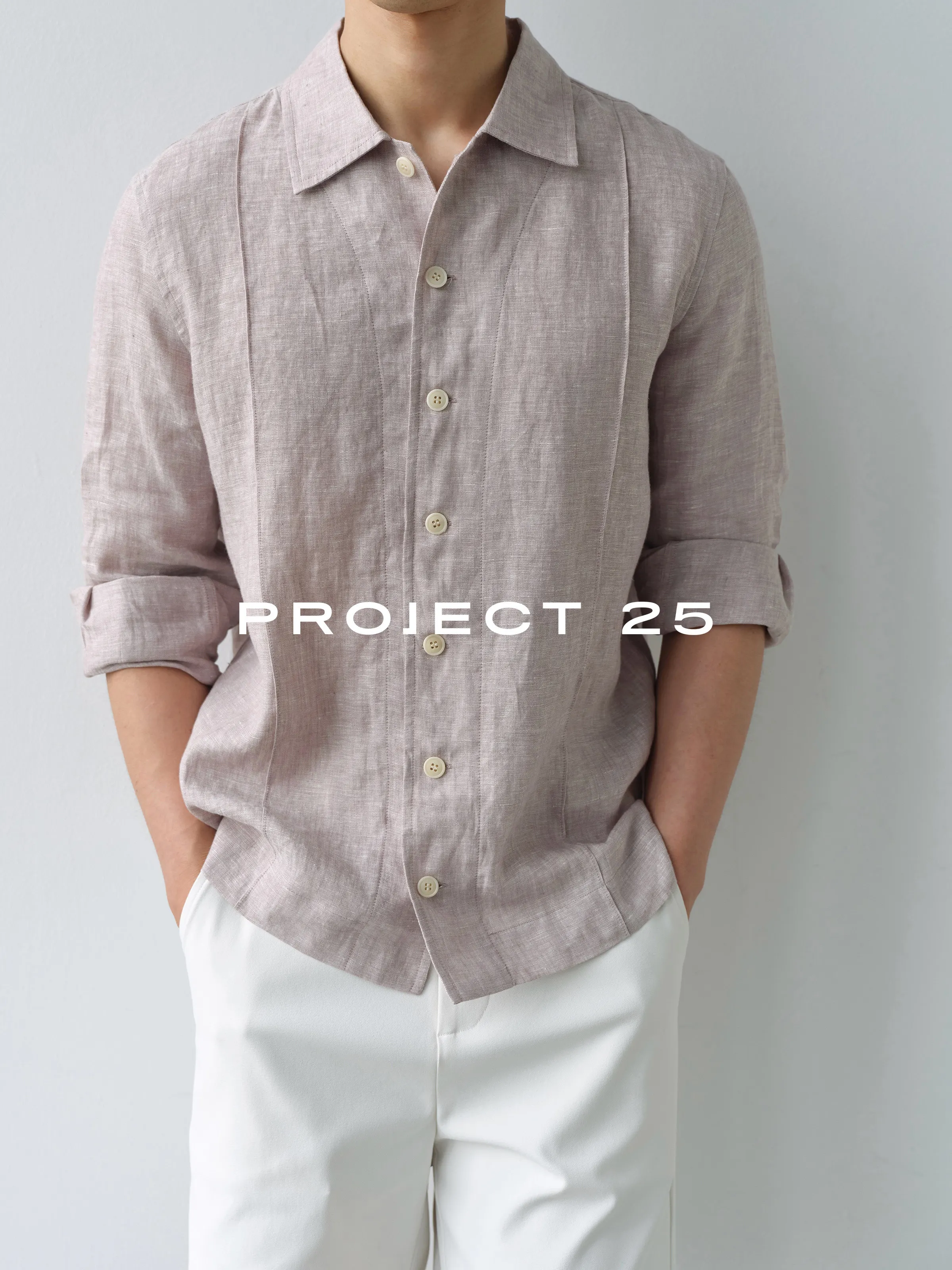 PROJECT 25 Men 100% Linen Yarn-dyed Long Sleeve Shirt, 3D Tailoring Breathable Sweat-wicking Loose Summer Casual Shirt