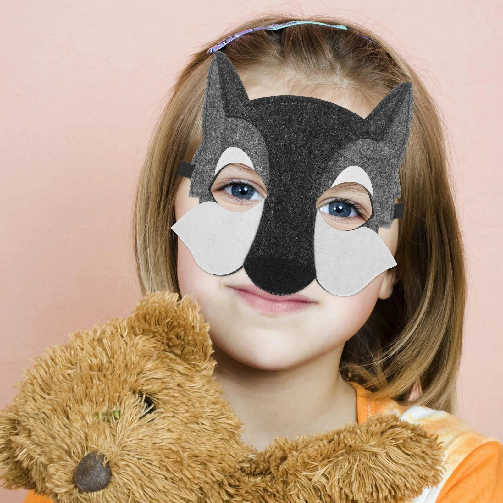 3 pezzi di forniture per feste di compleanno di lupo, maschera per animali in feltro, costume cosplay, costumi di Halloween per bambini