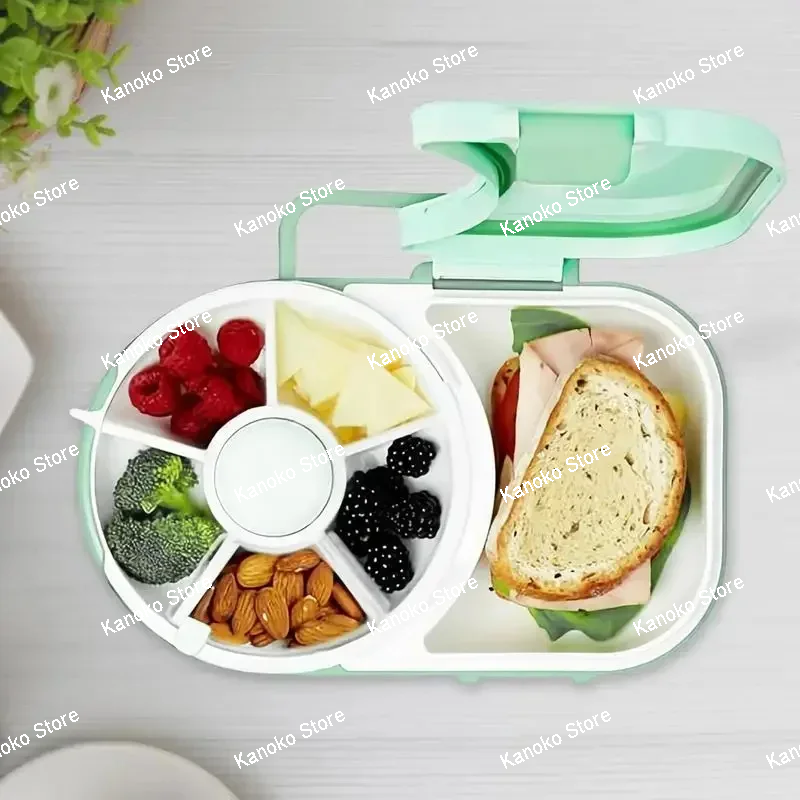 Scatola Bento per bambini Scatole per il pranzo rotanti Contenitore per snack rotante per bambini Spinner per snack per bambini Scatola per snack portatile con piatto di frutta rotante