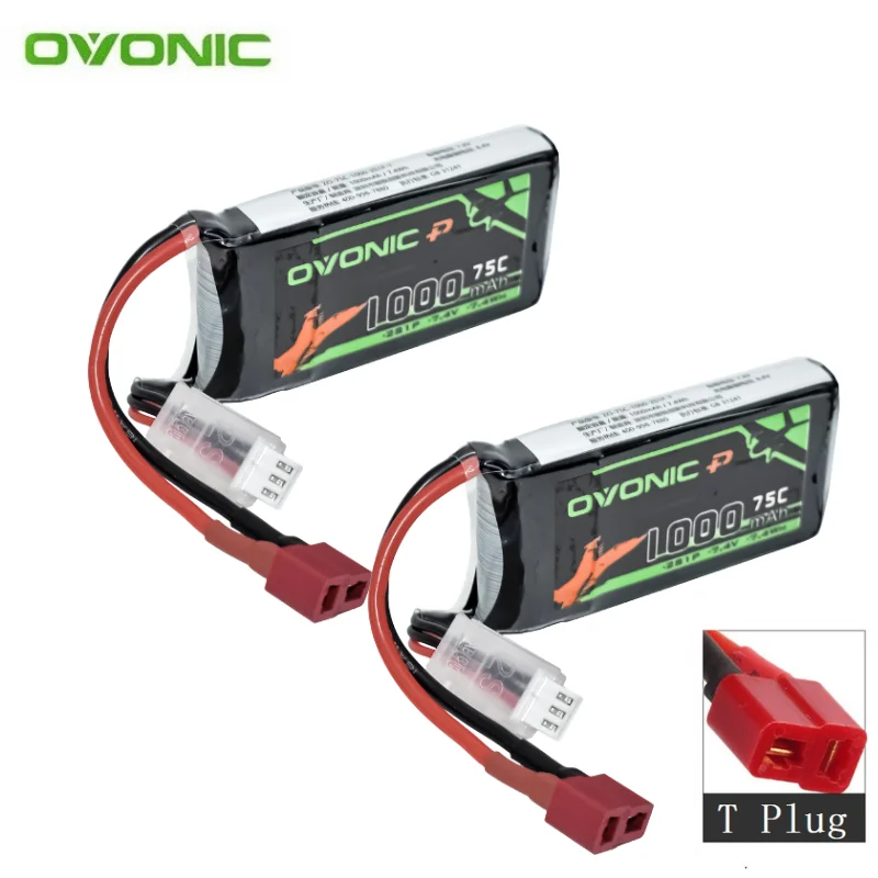 OVONIC 1000mAh 75C 7.4V Lipo Battery For RC Helicopter Quadcopter FPV Racing Drone Parts 2S Battery With T Plug
