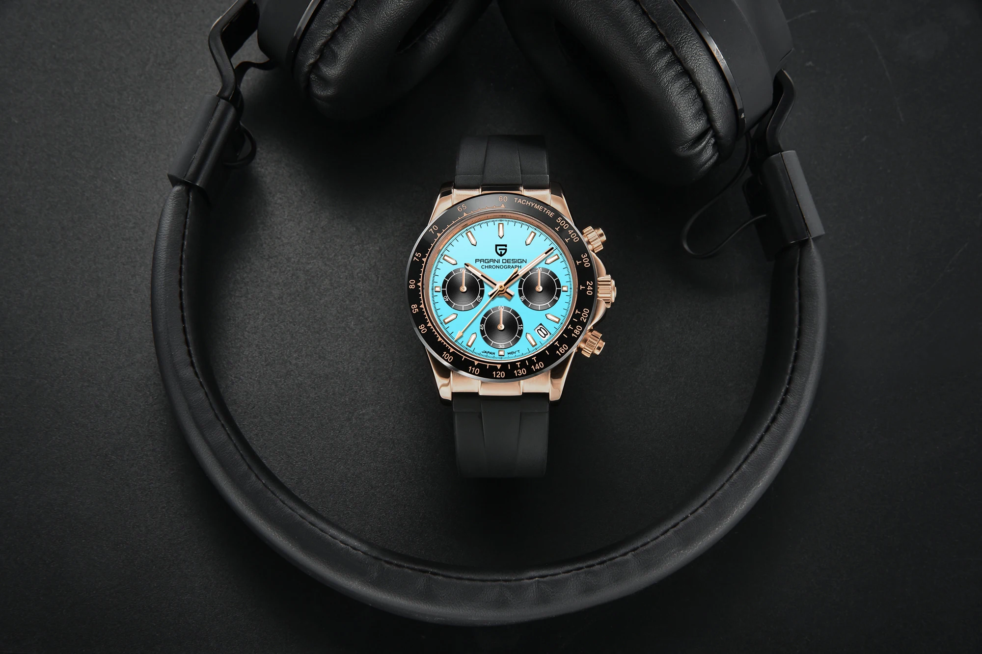 PAGANI DESIGN New Gold Blue Luxury Quartz Watch For Men Gift Box VK63 Movt Chronograph Sapphire Crystal Stainless Steel Watch