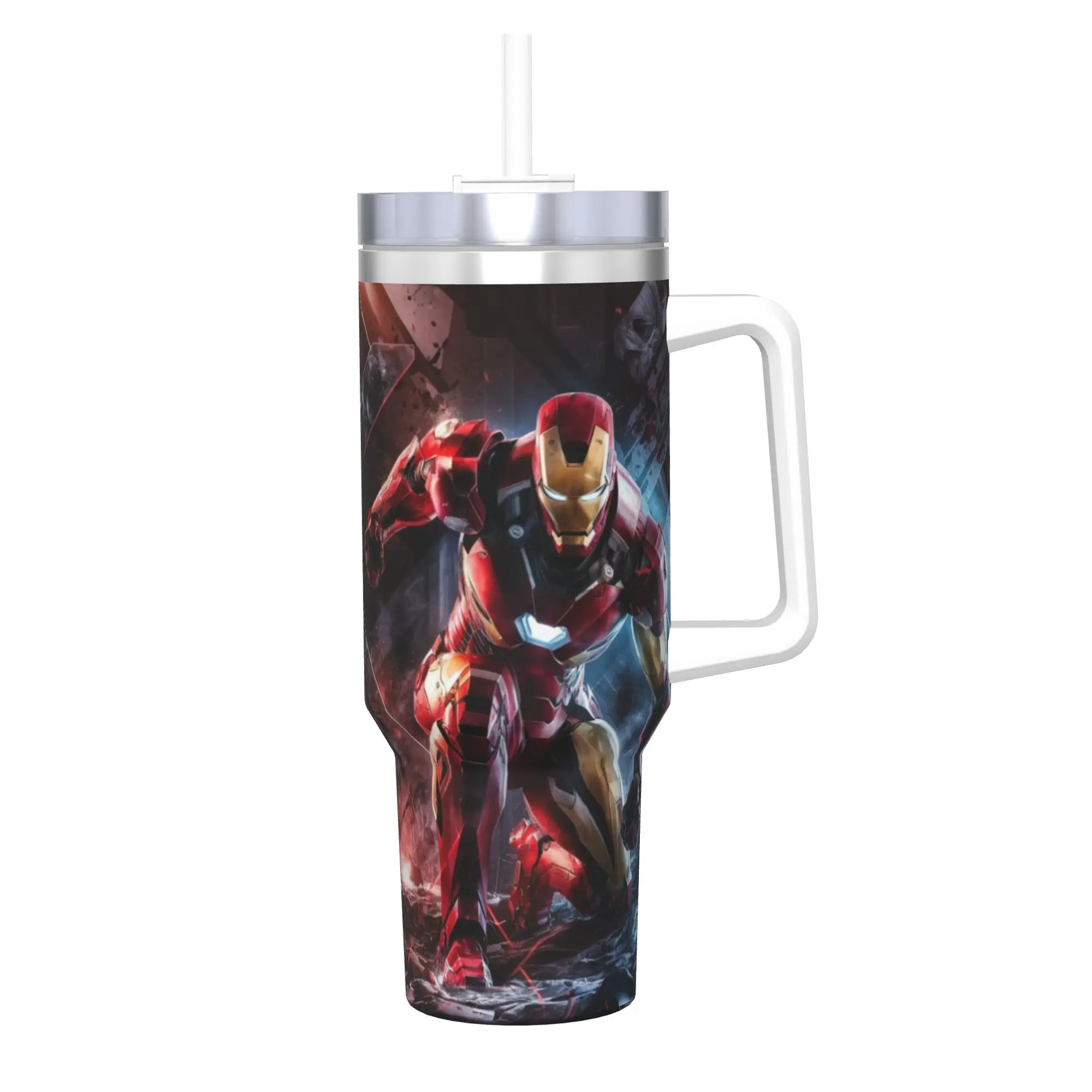 

Стакан «Железный человек» Super Hero с соломой, кружка из нержавеющей стали, двойные стенки, вакуумная изоляция для холода или горячего, 40 унций