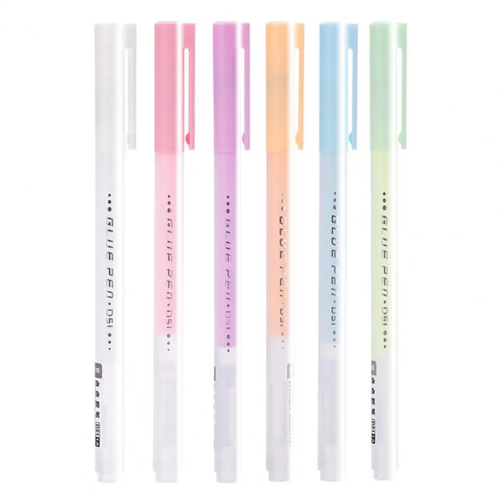 6ชิ้นปากกากาวแบบแห้งเร็วเปลือกพลาสติกแบบพกพาสำหรับนักเรียนเครื่องเขียนแท่งกาวเหลว