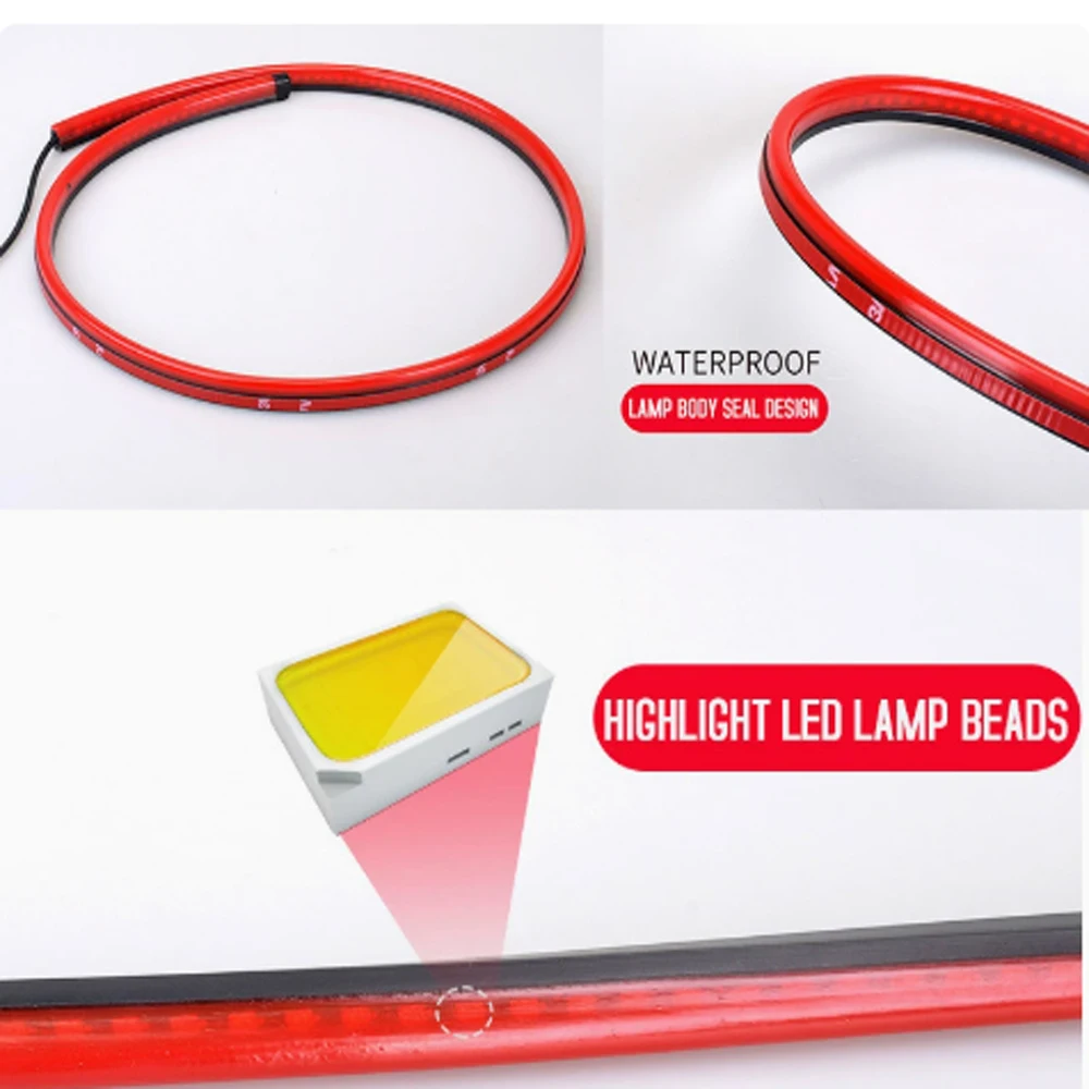 1m Automotive LED High-Mounted Brake Light Warning Light Strip with Multiple Functions: Turn Signal, Brake Light, and High-Mount