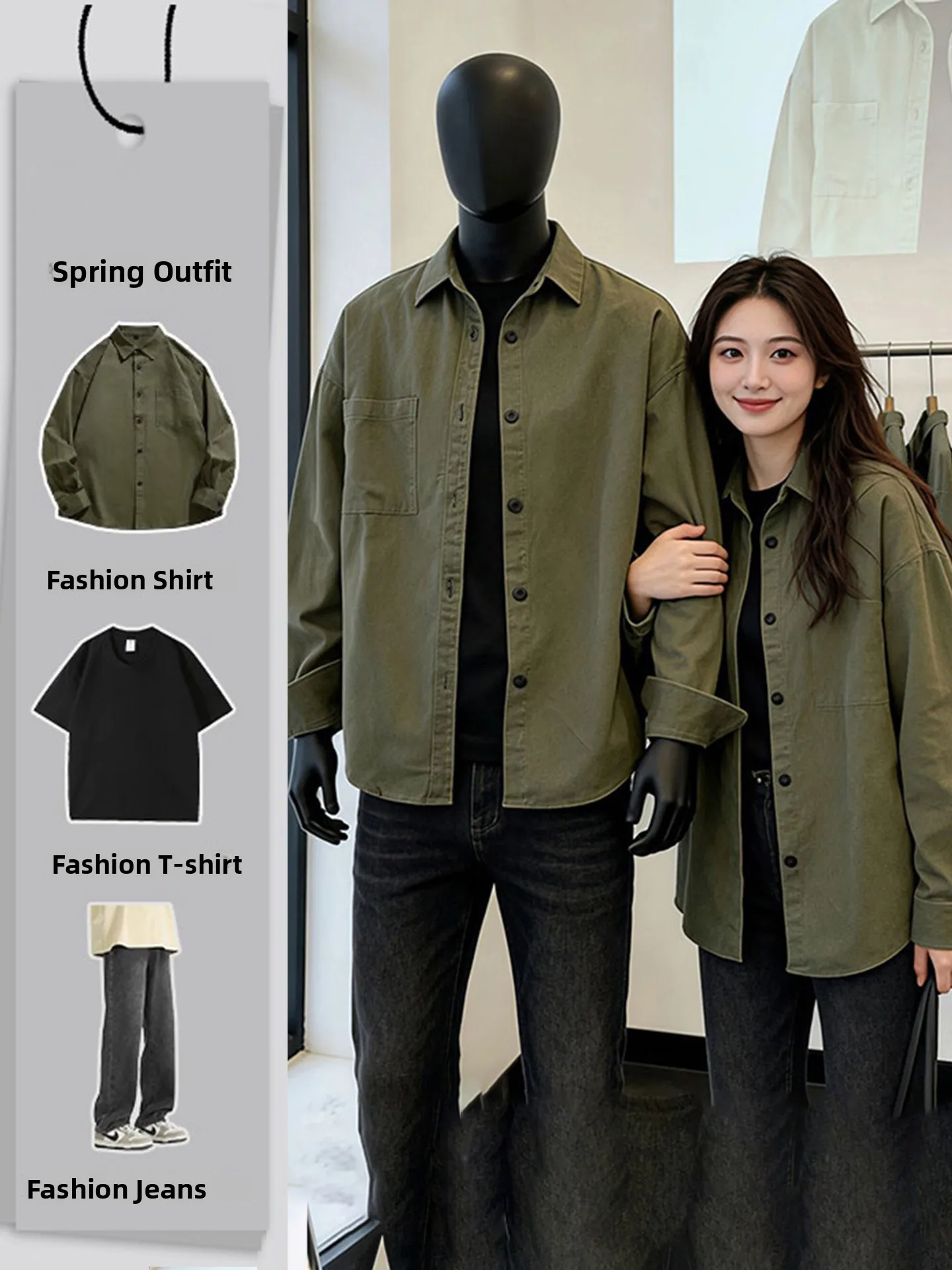 

Military een American Long Sve irt Men's Casual Cotton Spring Faion Set Clete Outfit Jaet Top Bot Ensemble