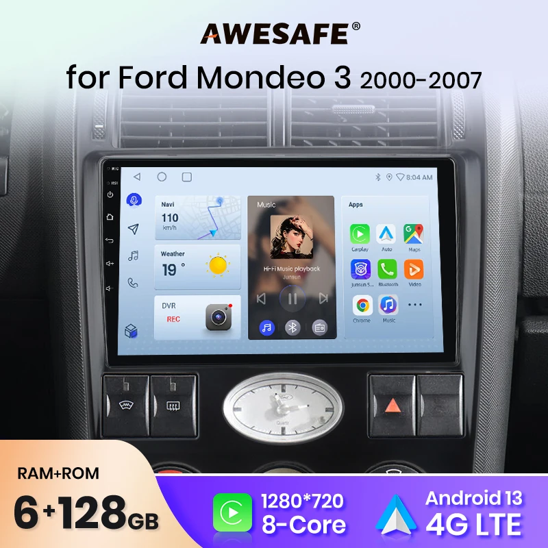 AWESAFE PX9 for Mondeo 3 2004-2007 Car Radio Multimedia GPS 2 din Android 10.0 CarPlay Autoradio 8GB+128GB