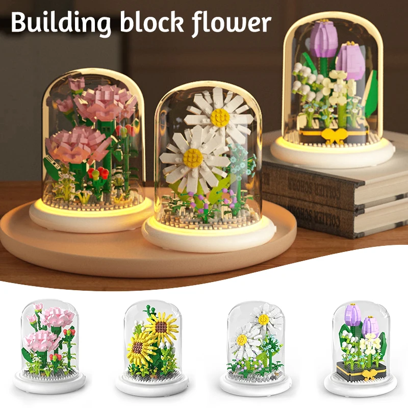 Fashionable Flower Bouquet Building Blocks Set Simple Assembled Toy Craft Decor For Boys Girls Kids