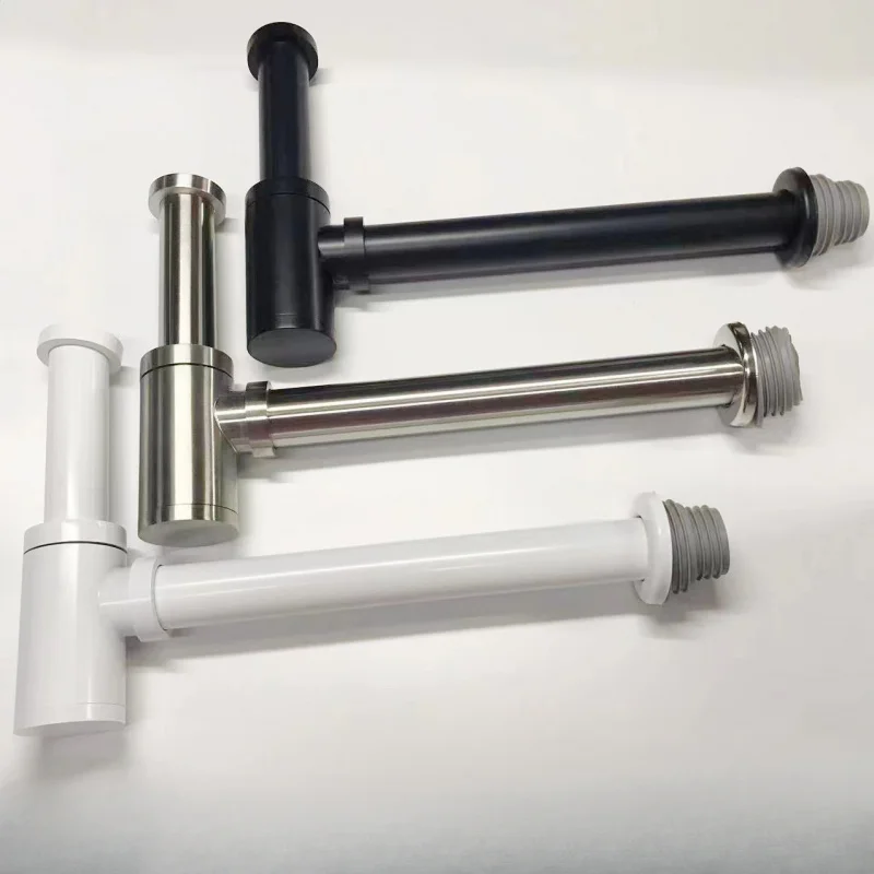

304 Stainless Steel Modern Round Bottle P Trap 1 1/4 Bathroom Basin Round Bottle P Trap Sink Waste Trap Kit Matte Black