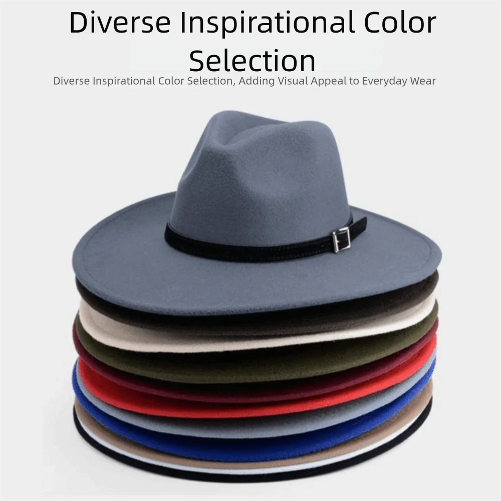 Breiter Rand, britischer Fedora-Hut, für formelle Anlässe, Herren-Winterhut aus Filz, Jazzhut, einfarbiger Wollhut, für Herbst und Winter. – Detail 5