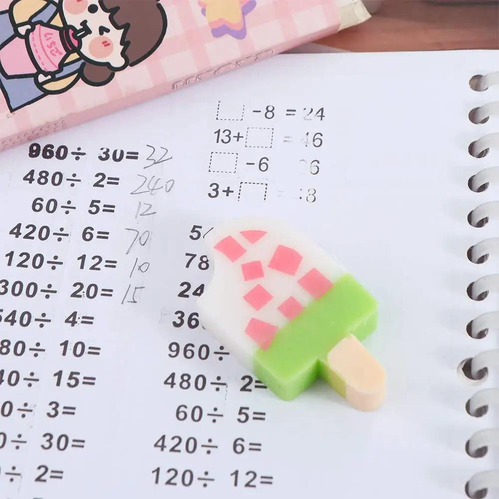 New Design Cute Ice Cream Eraser Novelty Creative Popsicle Pencil Rubber Kawaii Lovely Wiping Eraser Kids