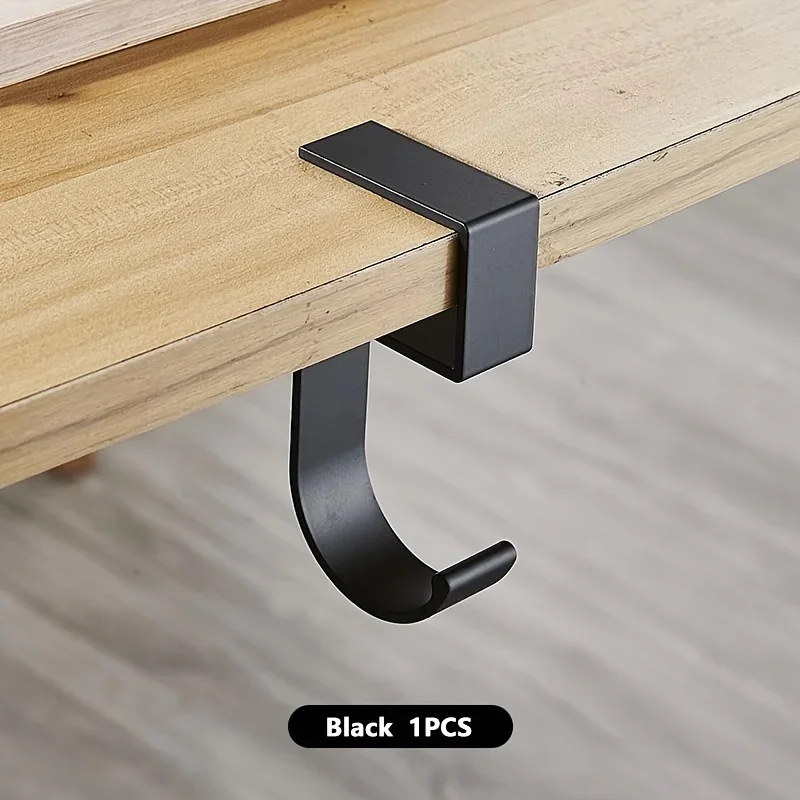 Aluminum Desk Hook Organizer Anti-Slip Design Sleek Black White for Office Student Desk Organization Bag Storage Utility Hooks view 5