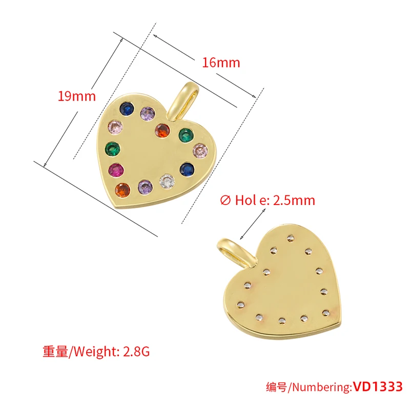 ZHUKOU Bear Charms for jewelry making Heart Cubic Zirconia charms for jewelry DIY small pendant accessories wholesale VD1339