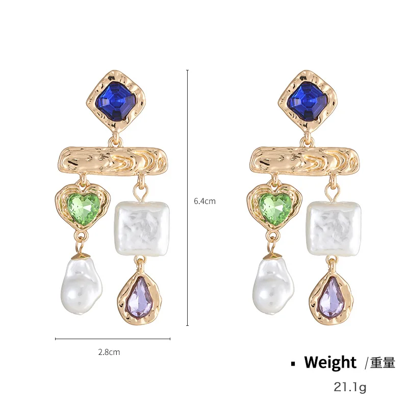 

New baroque pearl asymmetric earrings women European and American fashion colour earrings