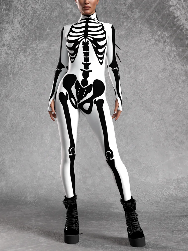 IOOTIANY Damen Grüner Sexy Horror-Skelett-Geister-Bodysuit-Set Halloween Karneval Party Aerial Bühnenauftritt Kostüm-Set – Detail 25