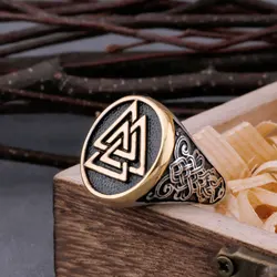 Mens Stainless Steel Vikings Valknut Ring Odin Symbol Amulet Fashion Ring Hip Punk Biker Nordic Vintage Jewelry Gift