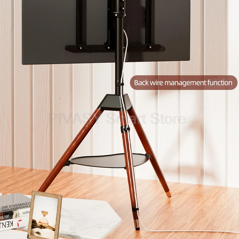 LCD LED 디스플레이용 회전식 모바일 TV 스탠드 바닥 마운트 트레이가 있는 32-60인치 스크린 단단한 목재 구조 35KG 하중 베어링