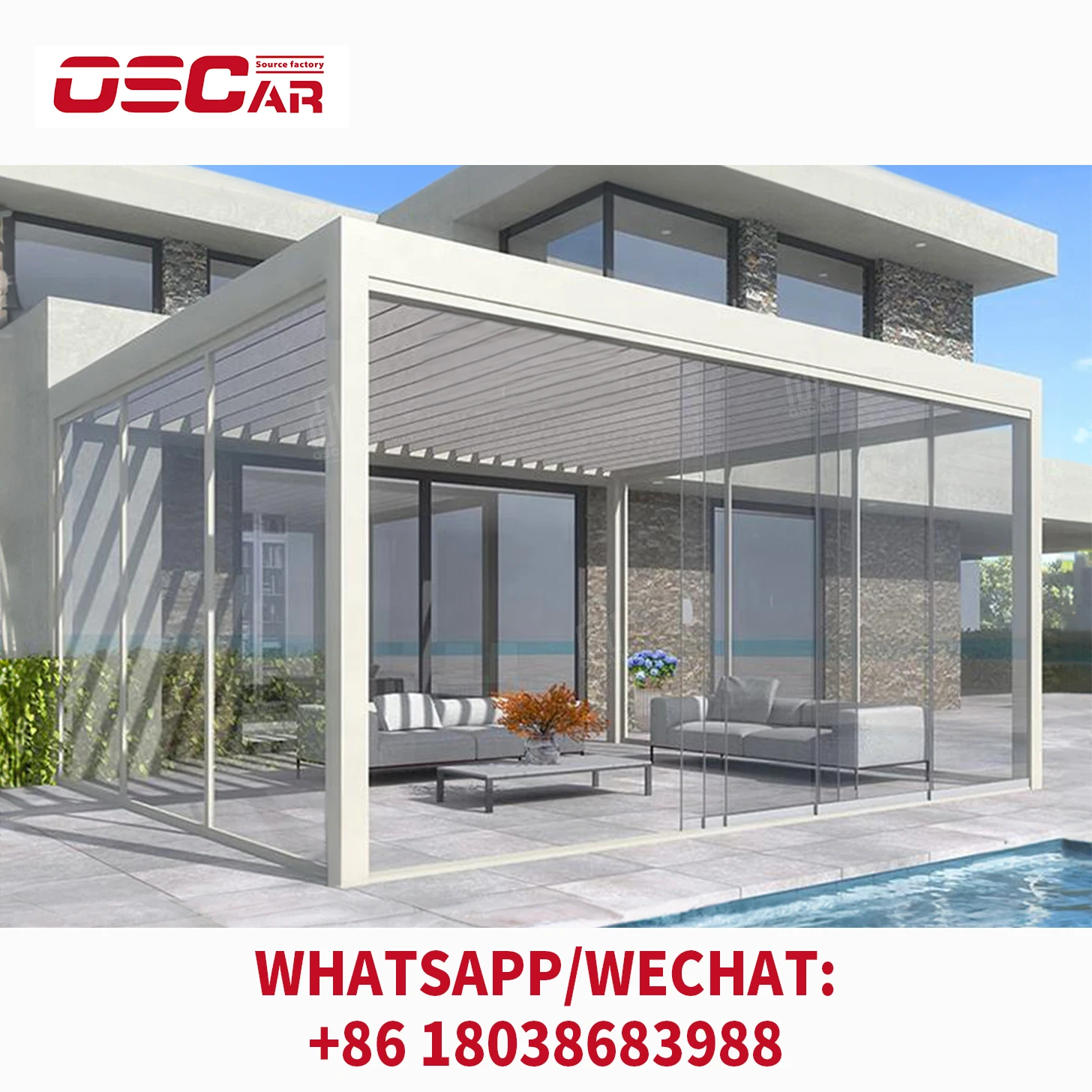 Pergola Easily Assembled Waterproof Eco Friendly Aluminium Roof Gazebo Glass Garden House Sunroom for Convenience Stores