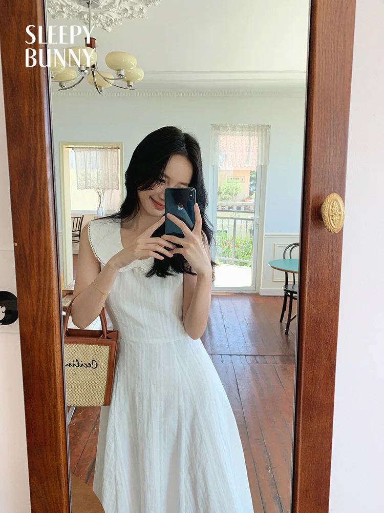 White Bow Jacquard Sundress Women Sweet Summer A-Line Dress with Tie Straps  Petite Fit Flowy Midi Dress Cute Vacation Daily Wear - AliExpress 200000345