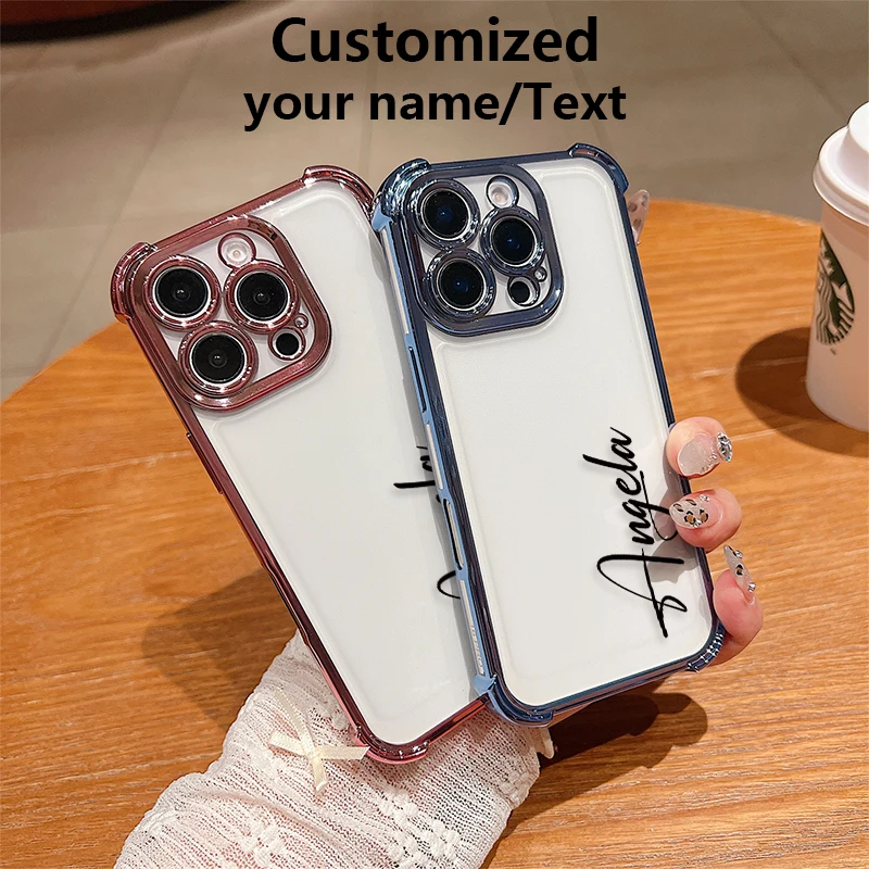 Luxury Plating Phone Case For iPhone 15 16 Pro Max Plus DIY Personalised Custom Name Silicone Shockproof Anti Drop Soft Cover