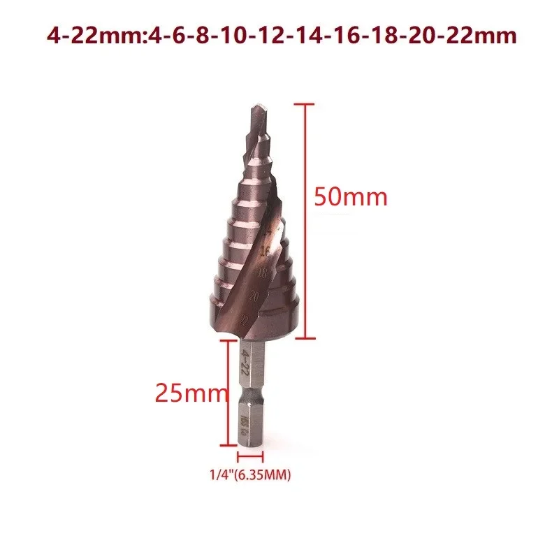 1PC M35 5% Cobalt Step Drill Bit 3-12/4-22/6-24mm HSS-CO Hex Handle Cone Metal Drill Bit  Suitable Pistol Drill Brocas