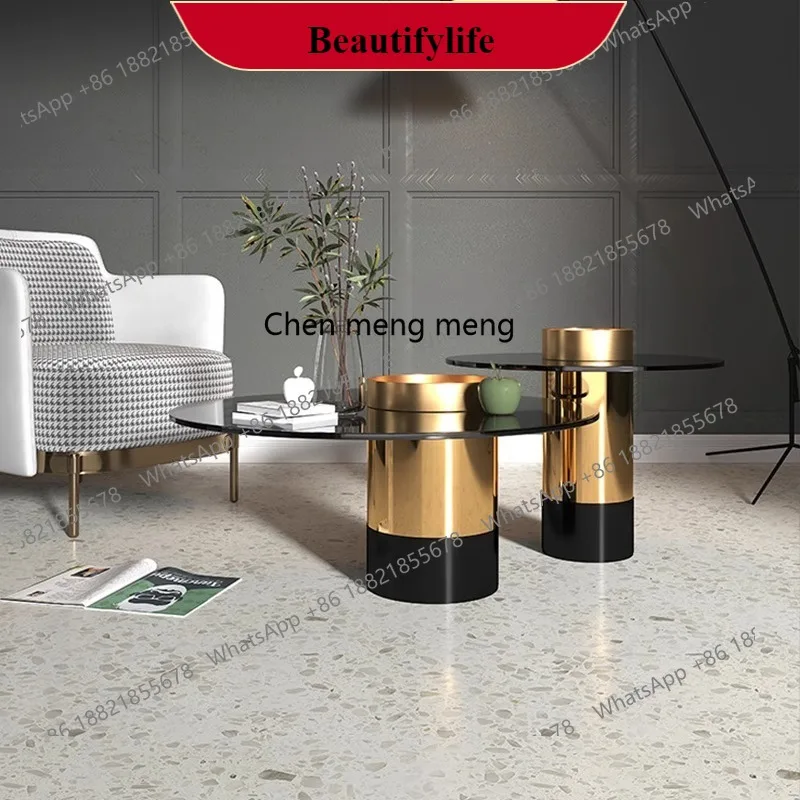 

G153 Italian round coffee table combination Nordic home living room simple tempered glass small round table light luxury style