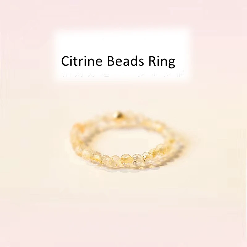 Natural Stone Crystal Ring Beads Faceted Quartz Citrine Ring Resizable Woman Finger Jewelry 1pc