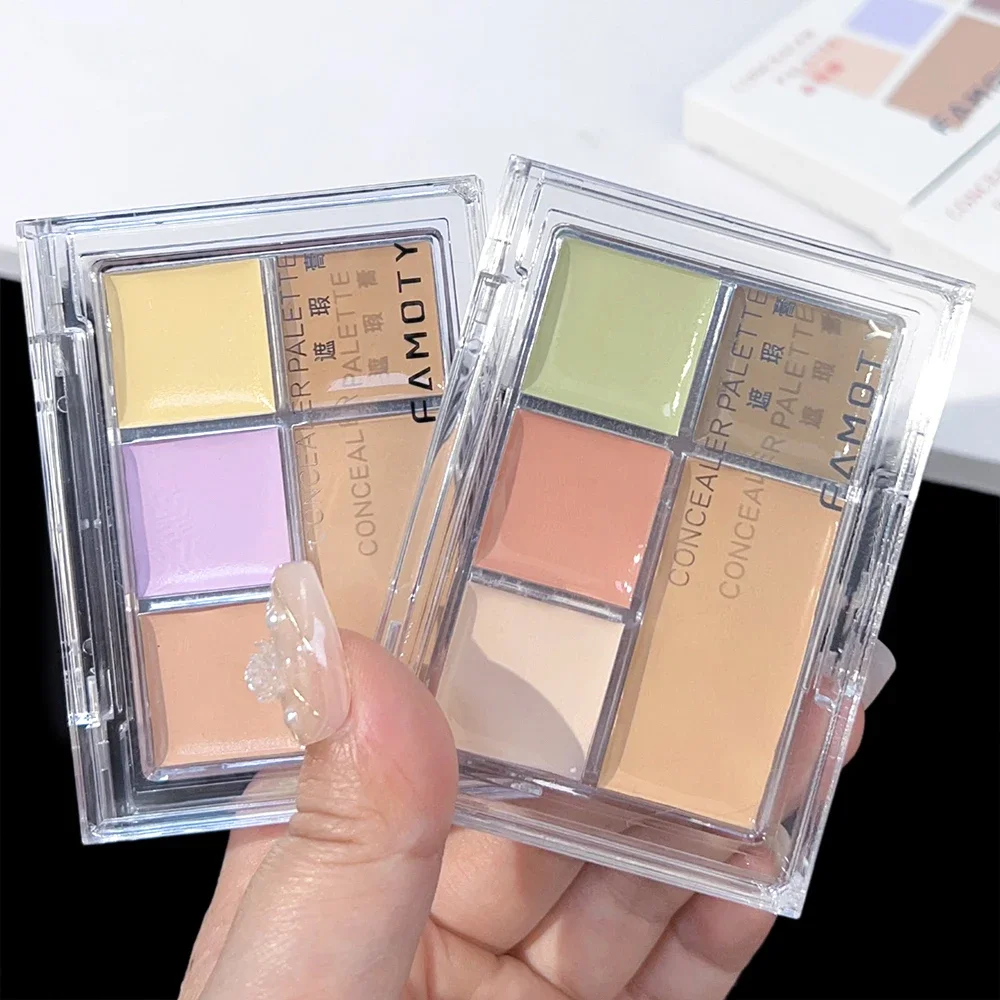 Paleta correctora de colores FAMOTY resistente al agua de 5 colores, duradera, hidratante, poros invisibles naturales, incluso el color de la piel, cosméticos básicos