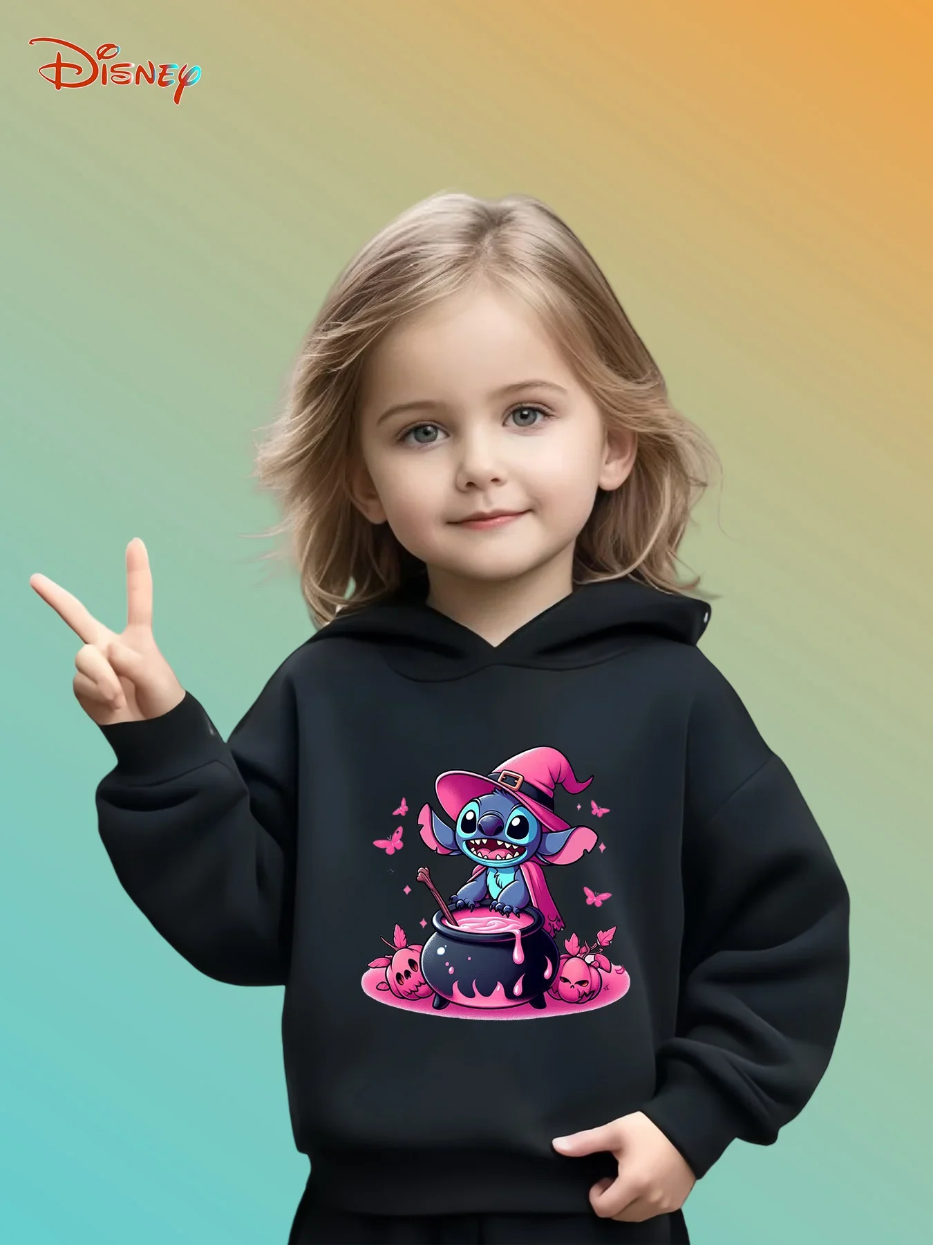 

2025 Children's Disney Stitch Role Play Hoodie Autumn and Winter Fashion Pullover Warm Cute Halloween Party Top