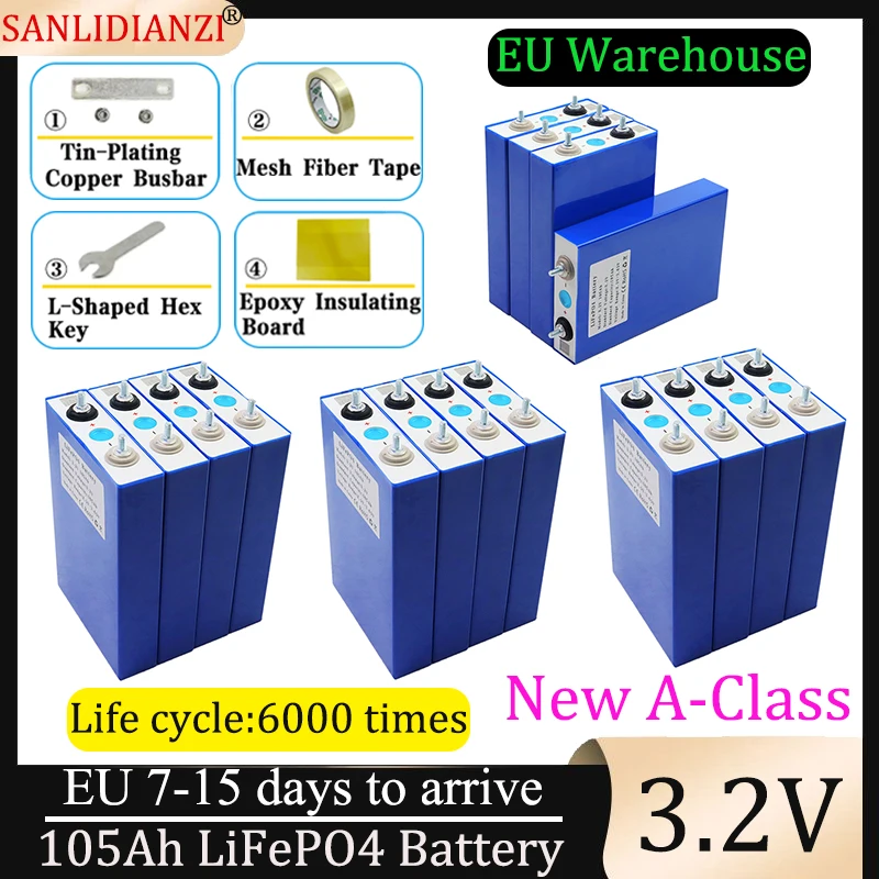 

16PCS 3.2V LiFePO4 Battery 105AH Code 3C Discharge Grade A DIY 12V 24V 48V Lithium Iron Phosphate Battery with Stud EU TAX FREE