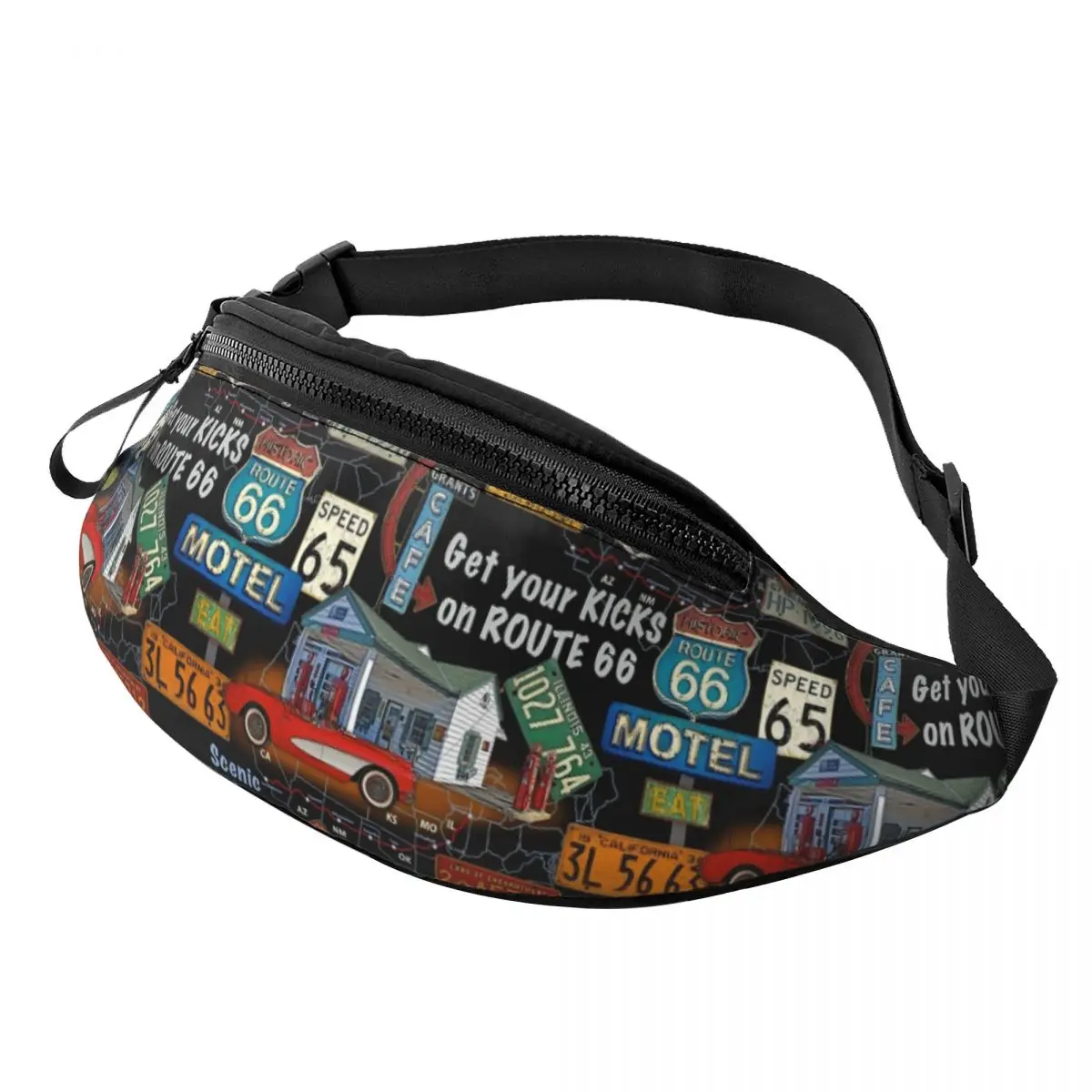 

Personalized Route 66 USA Map Fanny Pack for Women Men Cool Crossbody Waist Bag Travel Hiking Phone Money Pouch