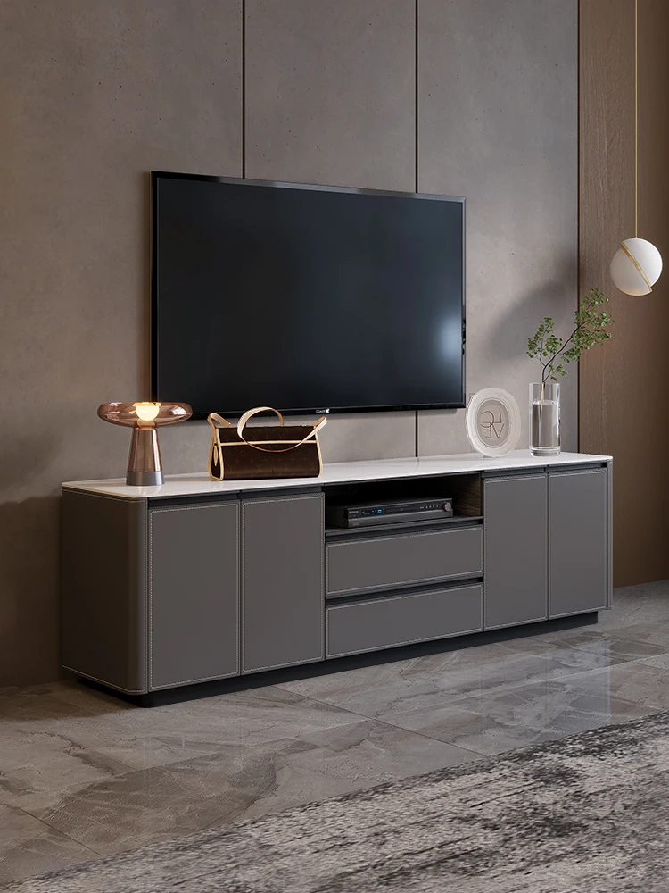 ZL TV Cabinet Multi-Functional Stone Plate Locker Light Luxury Saddle Leather Bed Tail Chest of Drawers