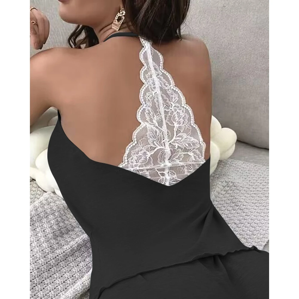 Casual Two Piece Pajamas Set for Women Crochet Lace Sleeveless V-Neck Top & Short Sets 2023 Summer Home Sleepwear Pizama Damska