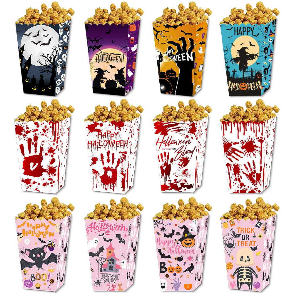 Popcorn Box for Halloween Party, Snack Box, Doces e Cookie Container, Decorado, Presente para Crianças e Adultos, Suprimentos Halloween, 8 unid