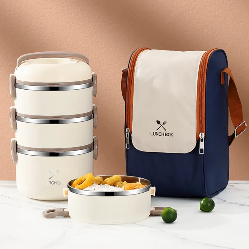 Portable Thermal Lunch Box 304 Stainless Steel Multifunction Insulated Lunch Container with Thermal Bag for School Student